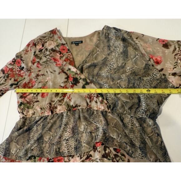 INC Peplum Faux Wrap Top Women's Size 4X Chiffon Floral Snake Mixed Print Sheer - Picture 8 of 11